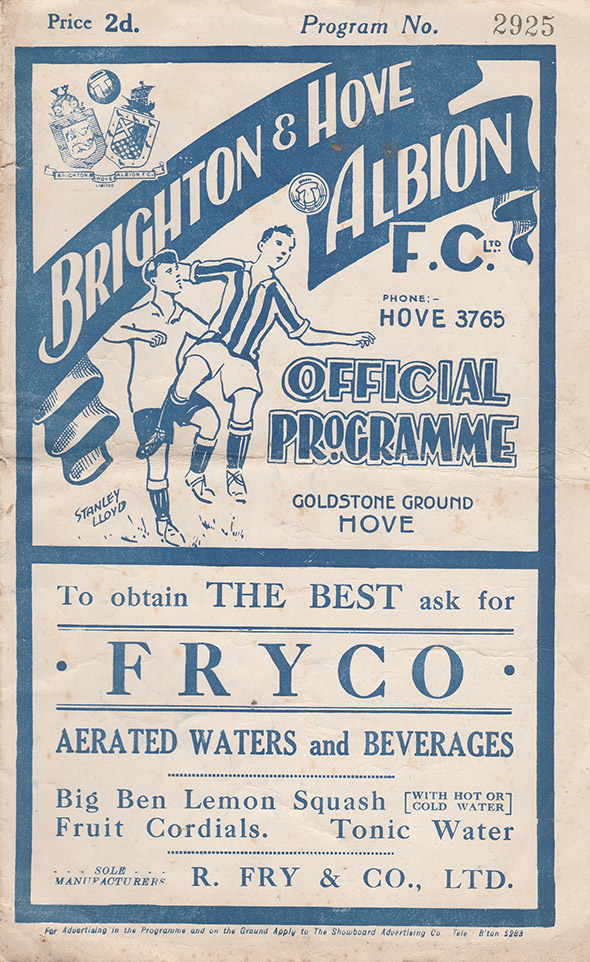<b>Saturday, January 13, 1934</b><br />vs. Brighton and Hove Albion (Away)